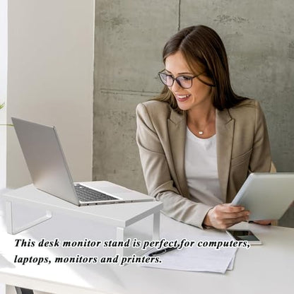 Stable Wood Computer Monitor Stand for Desk Organizer, Anti-slip Computer Riser Monitor Shelf for PC Laptop Notebook Home & Office (White)