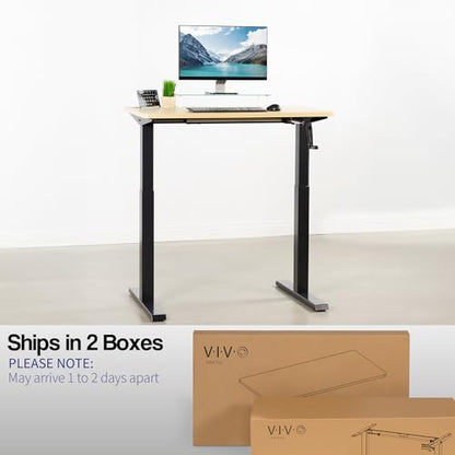VIVO Manual Height Adjustable 43 x 24 inch Stand Up Desk, Light Wood Solid One-Piece Table Top, Black Frame, Standing Workstation with Foldable Handle, DESK-KIT-MB4C - color: Light Wood Top / Black Frame, size: 43" x 24"