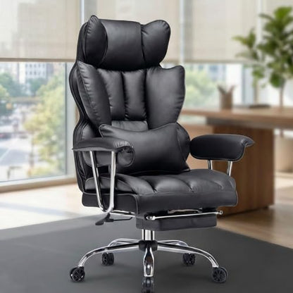 Efomao Big and Tall Office Chair, 400lbs Heavy Duty High Back Executive Chair with 23.6" Extra Wide Seat, PU Leather Desk Chair with Footrest and Padded Armrests, Black - color: 3008r1-black