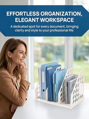 File Holder for Desk, Desktop Document Organizer | 3-Sections Plastic Office Folder Organizers Accessories for Home, School