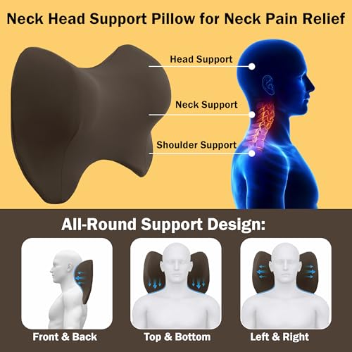 MABOZOO Neck Pillows for Recliner, Memory Foam Headrest Pillow with Non-Slip Backing and Elastic Straps, Recliner Neck Pillow for Pain Relief and Side Sleeping (Brown) - color: Brown