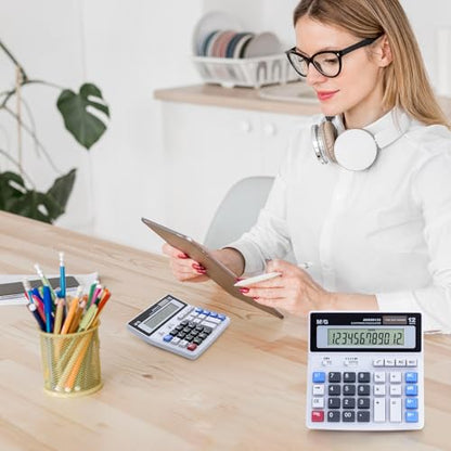 M&G Desk Calculator 12 Digit Extra Large LCD Display, Dual Solar Power and Battery, Accounting Calculator with Big Button, Battery Include, Perfect for Office Business Home Daily Use - style: Large Mechanical Buttons