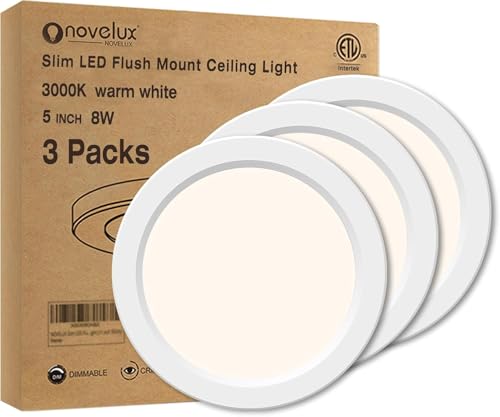 Flush Mount Ceiling Light Fixture - ETL Certified - 5 Inch Dimmable 3000K Warm White LED, 0.63'' Ultra Thin Round Design for Bedroom, Bathroom, Kitchen, Hallway, Basement, Closet (3-Pack)‌ - color: White, 3000K, size: 5 inch (3 Pack)