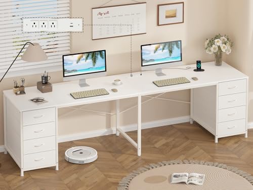 95" 2 Person Desk with 8 Fabric Drawers for Home Office, Living Room - color: White, size: 18.9"D x 94.5"W x 29.3"H
