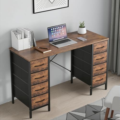 Sweetcrispy 48" Computer Desk with 8 Fabric Drawers & Storage Shelves - color: Rustic Brown, size: 48 inches with 8 Drawers