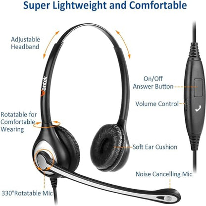 Wantek Cell Phone Headset with Microphone Noise Cancelling for Laptops, PC,3.5mm Jack,Volume Control,Wired Computer Headsets for Zoom Skype,for Office,Business, Call Center, Clear Chat（Dark Black） - color: dark black