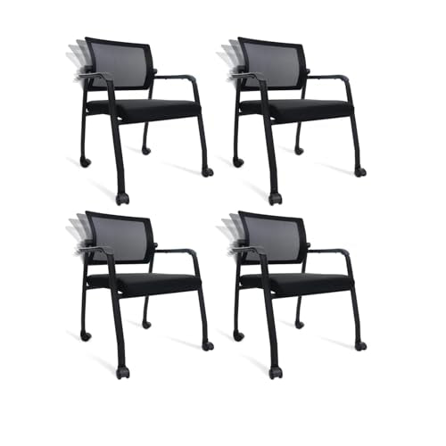 KLASIKA Waiting Room Office Reception Stackable Chairs with Wheels Ergonomic Mesh Back Home Desk Chair with Thick Cushion and Arm for Guest Conference Meeting Lobby Church Medical (4 PK) - color: Black, size: 4 PK