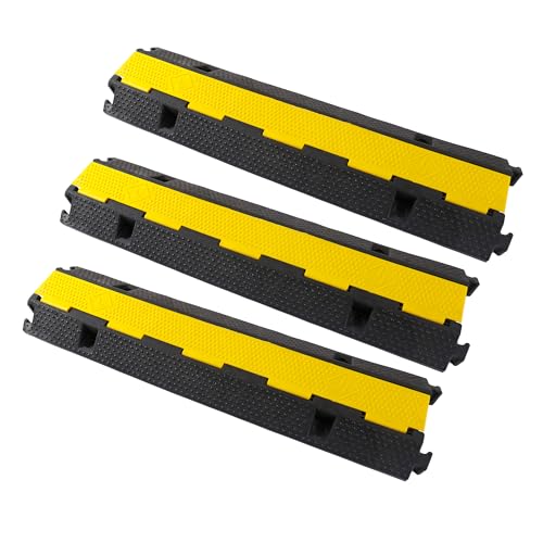 Rubber Cable Ramp Cord Cover Cable Protector Ramps Wire Hose Protective 22000Lbs Load Capacity Traffic 1 Channel Speed Bump for Asphalt Concrete Gravel Driveway, 3 Pack - color: 1 Channel - 3 Pack