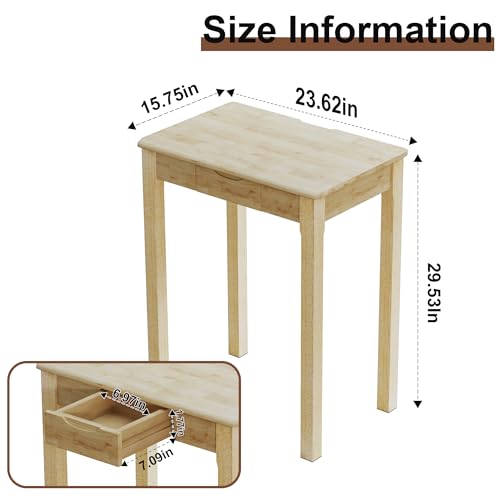 Solid Wood Desk with Drawers - 24 x 16 Inch Simple Narrow Desks, Rubber Wood Study Table, Small Writing Desk for Small Spaces|Bedroom - Natural Boho Desks - color: Natural, size: 23.6 in W x 15.7 in D