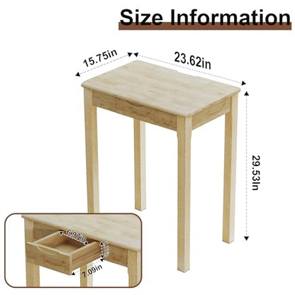 Solid Wood Desk with Drawers - 24 x 16 Inch Simple Narrow Desks, Rubber Wood Study Table, Small Writing Desk for Small Spaces|Bedroom - Natural Boho Desks - color: Natural, size: 23.6 in W x 15.7 in D