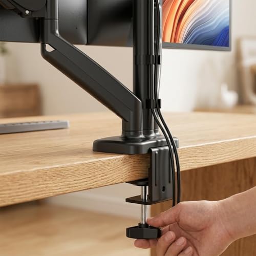 Dual Monitor Mount, Gas Spring Monitor Arm for 2 Monitors up to 32 Inches, Fully Adjustable VESA Desk Mount with C-Clamp and Grommet Base, Black