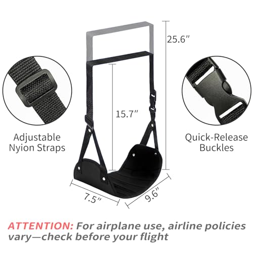 Airplane Foot Hammock for Flight, Adjustable Foot Rest Under Desk, Portable Wide Foot Support for Long Trips & Office, Travel Essentials, Best Airplane Gadgets & Travel Gifts (2 PC) - size: 2 Pack