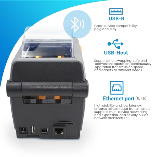 Zebra ZD410 203dpi Direct Thermal Desktop Monochrome Printer Print Width of 2 in Ethernet USB Connectivity, USB Host - ZD41022-D01000EZ