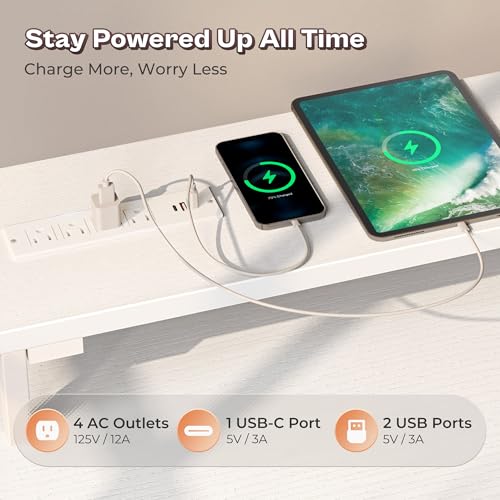 PRAISUN 66" L Shaped Gaming Desk with LED Lights & Power Outlets - color: White