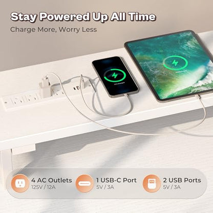 PRAISUN 66" L Shaped Gaming Desk with LED Lights & Power Outlets - color: White