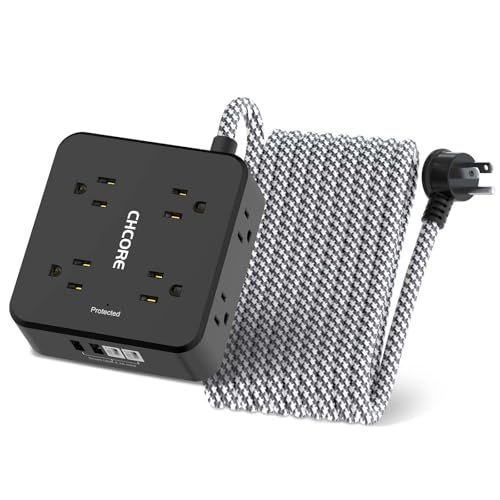 Surge Protector Power Strip - CHCORE 20Ft Braided Extension Cord with 8 Outlets with 4 USB (2 USB C) Charging Ports, Flat Plug Multi Plug Outlet Extender Charging Station for Home Office, ETL, Black - color: Black(Braided Cord), size: 20 Ft