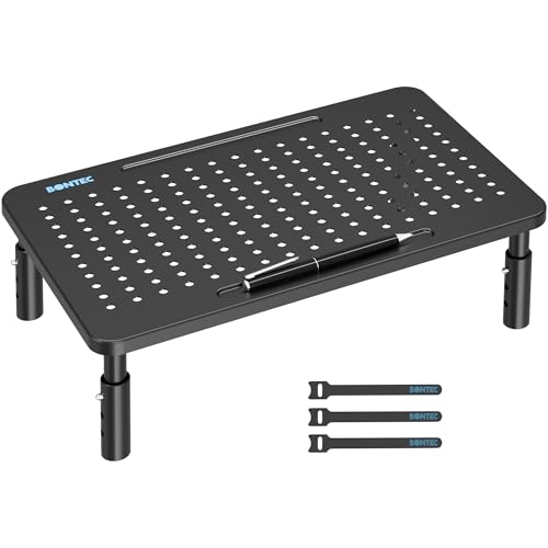 BONTEC 1 Pack 3 Height Adjustable Monitor Stand Riser with Pen Holder, Ergonomic Metal Laptop Stand with Cable Management, Desktop Stand for Computer, Printer (Black, 14.3” x 9.1”) - color: Basic Model - Black, size: 1 Pack