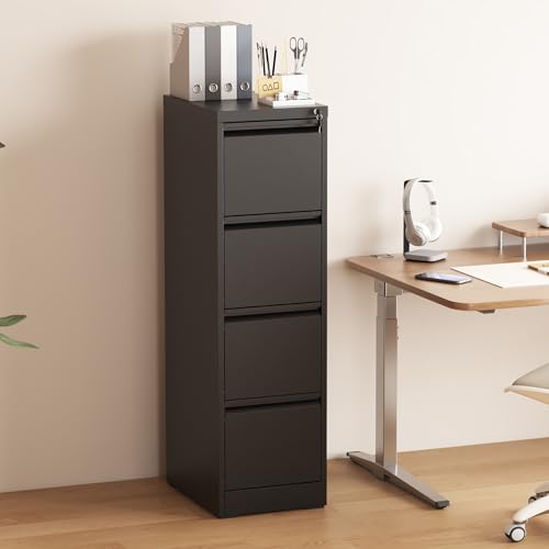 4 Drawer File Cabinet with Lock, Vertical Filing Cabinets for Home Office, Metal Storage Cabinets, Heavy Duty File Cabinet for Letter/Legal/A4/F4 Size Amsseble Required, Black - color: Black, size: 4 Drawers-Letter/Legal/A4/F4