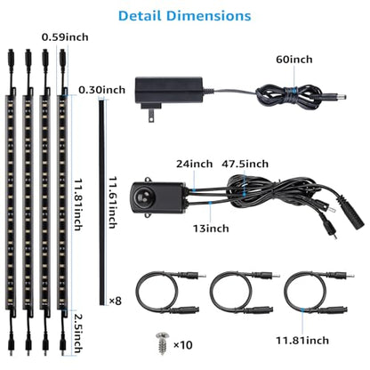 TORCHSTAR 4pcs 12 Inch LED Safe Lighting Kit, Motion Sensor, 5000K | UL Power Adapter, Input 100-240V, Linkable Gun Safe Light Bars, 600LM, for Under Cabinet Locker Closet Showcase, Daylight - color: Daylight (5000K)