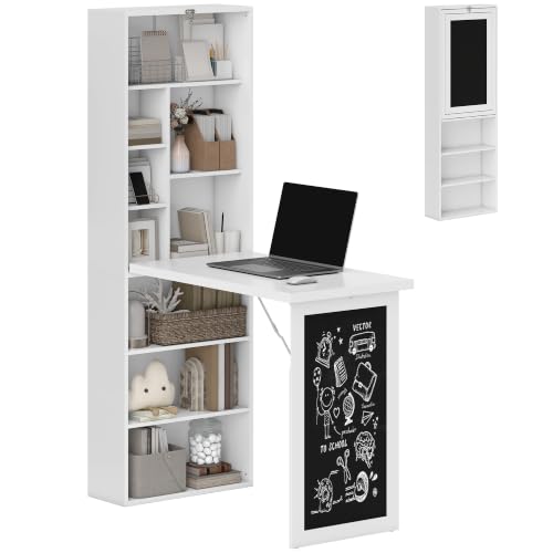HOMCOM Foldable Desk Wall Mounted Convertible Table for Small Spaces, White - color: White