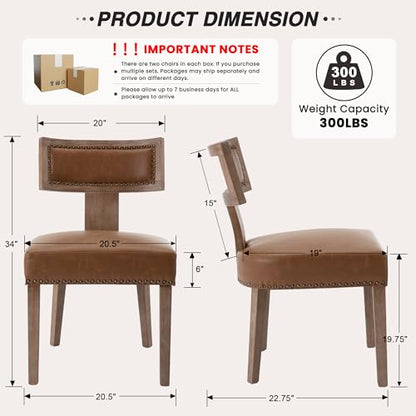HNY Mid Century Modern Dining Chairs Set of 2, Farmhouse PU Leather Upholstered Accent Chairs Curved Nailhead Trim Backrest Kitchen Chairs, with Hardwood Frame, Brown - color: Brown Nailhead