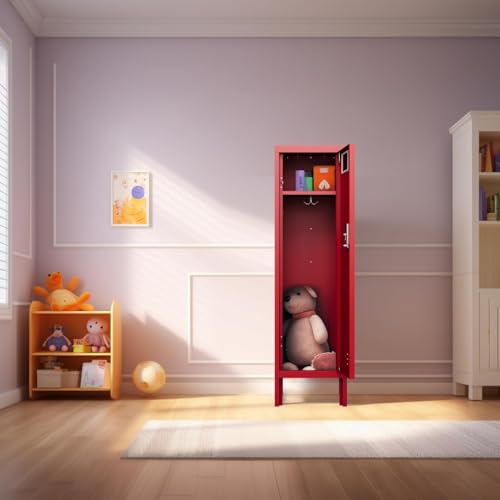 BUTISOW Metal Storage Locker with Lock & Card Slot Locker - Secure Lockable Door - Steel Locker for School, Office, Gym, Home - 54" H x 15" W x 15" D（1 Door, Red） - color: Red, size: 1 Door - (54" H x 15" W x 15" D)