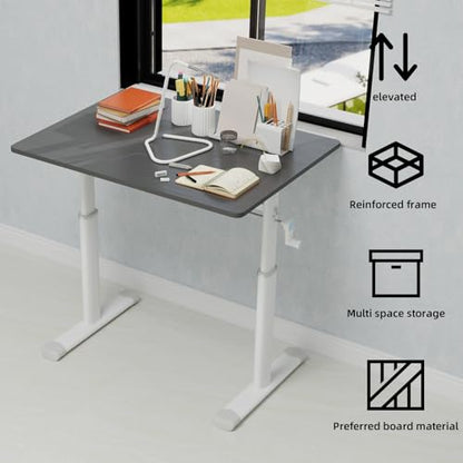31 Inch Standing Desk Height Adjustable, Sit to Stand Up Computer Desk, Home Office Study Writing Gaming Desks, Small Office Desks for Kids and Adults (Grey) - color: Grey, size: 31