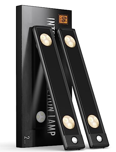 Under Cabinet Lights, Wireless Motion Sensor Light Indoor, Black 10in LED warm Lighting Rechargeable Battery Operated,4 Modes Night Light, Stick-On Magnetic Closet Lights for Kitchen, Hallway(2 Pack) - color: Black, size: 10in-warm light