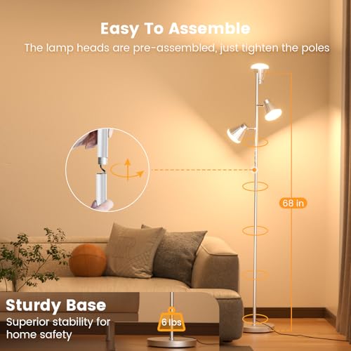 SIBRILLE 36W LED Tree Floor Lamp with Remote for Living Room Bedroom - color: Silver