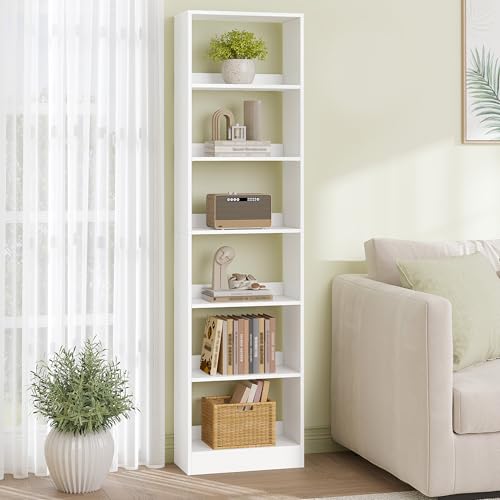 Hzuaneri Bookcase, Tall Narrow Bookshelf, Open Display Storage Shelf | Skinny Cube Book Shelf with Adjustable Shelves, CD Rack for Living Room, Office 6-Tier(9.4 x 19.7x 72 inch) White BC59603X - color: White, size: 6-Tier(9.4 x 19.7 x 72 inch)