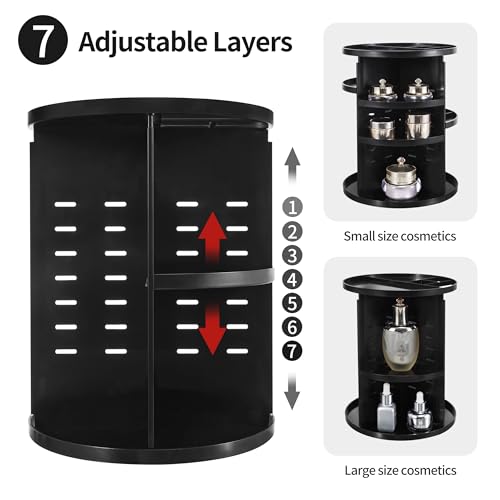 seinlife 360 Rotating Makeup Organizer,DIY Adjustable Spinning Holder,Foldable Cosmetic Storage Display box,Large Capacity Make up Caddy Shelf,Fits Countertop Vanity and Bathroom (BLACK) - color: BLACK