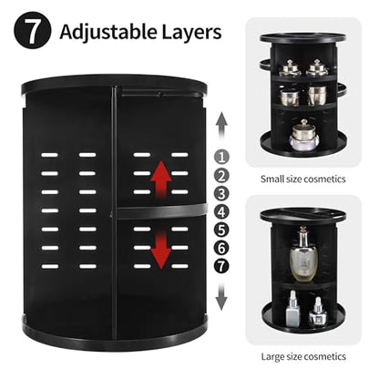 seinlife 360 Rotating Makeup Organizer,DIY Adjustable Spinning Holder,Foldable Cosmetic Storage Display box,Large Capacity Make up Caddy Shelf,Fits Countertop Vanity and Bathroom (BLACK) - color: BLACK