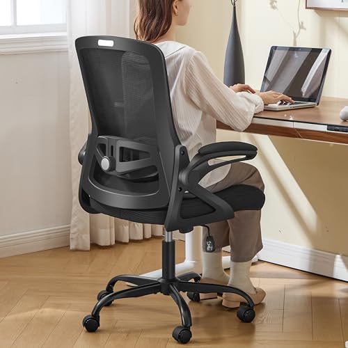 Ergonomic Office Chair, Desk Chair with Adjustable Lumbar Support, Breathable Mesh Comfy Computer Chairs with Flip-up Armrests Executive Task Chair for Adults Home Office(Black) - color: Black