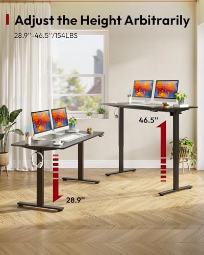 SANODESK 63x32'' Large Height Adjustable Ergonomic Electric Standing Desk | Stand Up Desk Home Office Computer Workstation Extra Large Sit Stand Desk with Splice Board (Black Frame + Black Top) - color: Black Frame+ Black Top, size: 63x32"