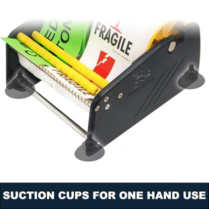 MDJ by Excell Manual Label Sticker Dispenser with 4 Suction Cups Base for Tabletop, Adjustable holder for multiple rolls for Office, Home, School, Warehouse, Easy Peel Off, Fits up to 6.5" Wide Labels - size: 6" Wide w/ Plastic Frame