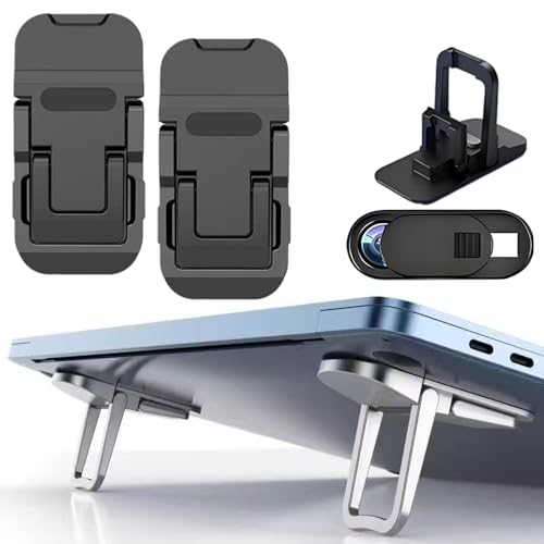 2PCS Laptop Stand Portable,Adjustable Laptop Riser, Ergonomic Cooling Mini Invisible Notebook Stand Riser for Desk Computer Keyboard MacBook (Black) - color: Black