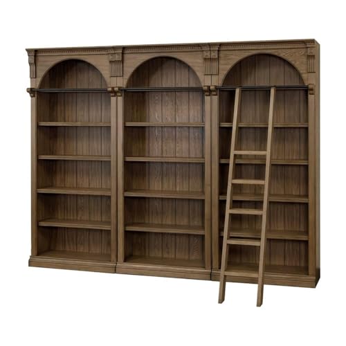 Traditional 8' Tall Wood Bookcase Wall With Ladder Office Bookcase Brown