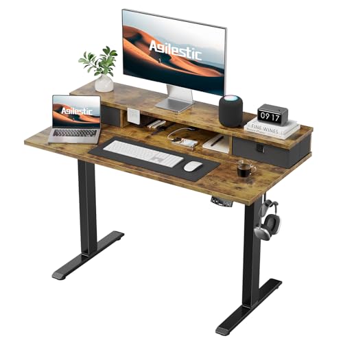 Agilestic 40 * 24 Inch Electric Standing Desk with Drawers, Rustic Brown - color: Rustic Brown, size: 40 x 24 Inches with 2 drawers