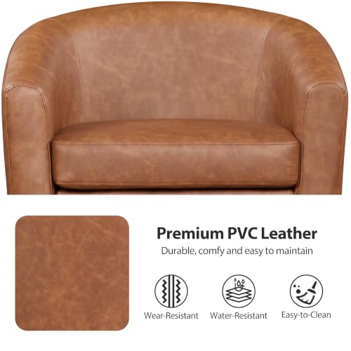 Yaheetech Accent Chairs, Faux Leather Barrel Armchairs, Brown - color: Brown, size: 25.5"D x 27.5"W x 28"H