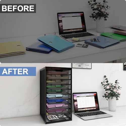 Natwind Mesh File Organizer with 10 Tier Sliding Drawers,Black | Office Supplies Desktop Organizers and Accessories, Paper Letter Tray, File Binder Organizer for Home Office School - size: 10 drawers