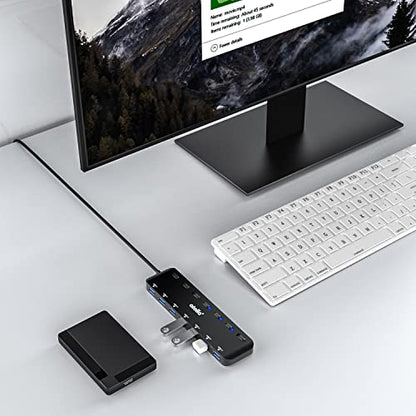 USB 3.0 Hub, atolla 7-Port USB Hub Splitter with Individual On/Off Switches and Lights, 3.28Ft Extended Cable, Suitable for Laptop, PC, MacBook, Keyboard, Mouse, Flash Drives ﻿ - size: 60 cm