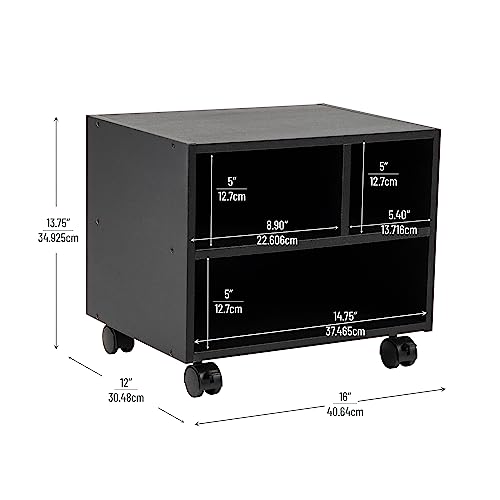 Mind Reader Rolling Printer Cart, Utility Cart, Printer Stand, Under Desk Storage, Office, MDF, 16" L x 12" W x 13.75" H, Black - size: 4-Shelves
