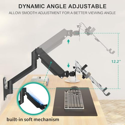 WALI Laptop Wall Mount, Fully Adjustable Laptop Arm Fits 10 to 17" Notebook, 2-in-1 Monitor Wall Mount for 17 to 32" Computer Screen, Holds up to 15.4-22lbs(GSWM001NLP), Black