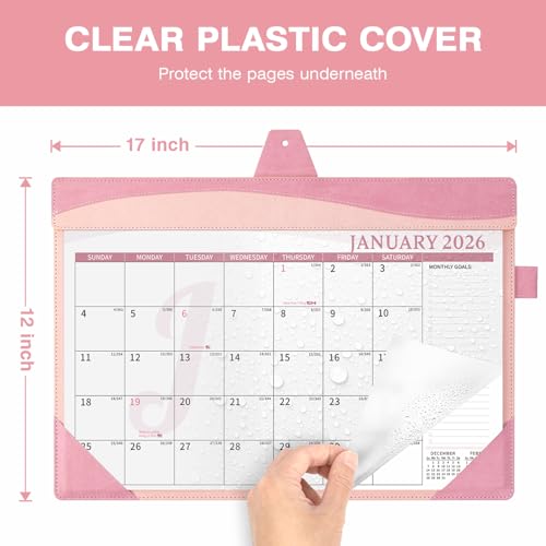 Ospelelf Desk Calendar 2026-2027 with Storage Pocket Protective Cover Large 12"x17" Leather Monthly Wall Planner Pad 18 Months January 2026 - June 2027 Pink - color: Pink, size: 12" X 17" (Jan.2026 - June.2027)