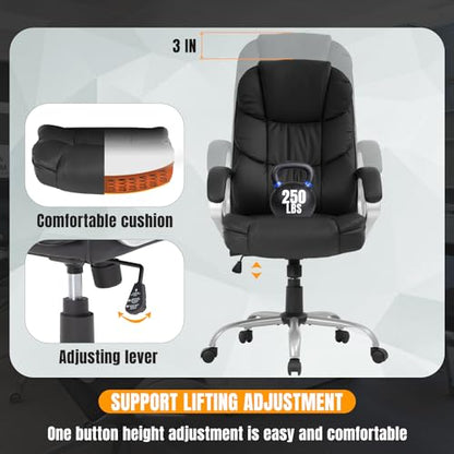 BestOffice Ergonomic Office Chair Desk Chair Computer Chair with Lumbar Support Arms Executive Rolling Swivel PU Leather Task Chair for Women Adults, Black - color: Black
