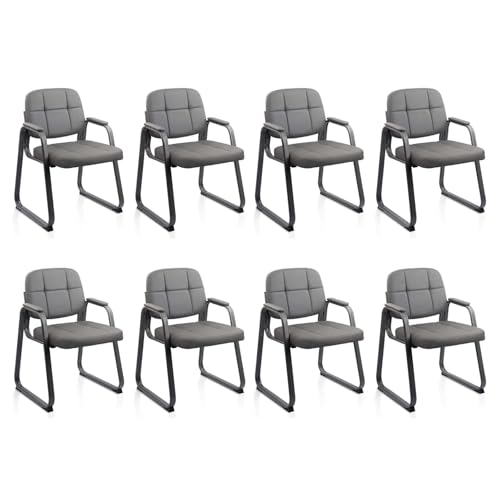 CLATINA Waiting Room Chairs with Padded Arms Leather Guest Chair no Wheels for Office Reception and Conference Desk with Sled Base Grey, 8PK - color: Gray(sled Base), size: 8 pack