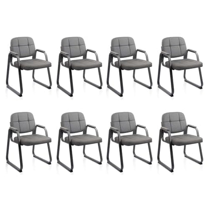 CLATINA Waiting Room Chairs with Padded Arms Leather Guest Chair no Wheels for Office Reception and Conference Desk with Sled Base Grey, 8PK - color: Gray(sled Base), size: 8 pack