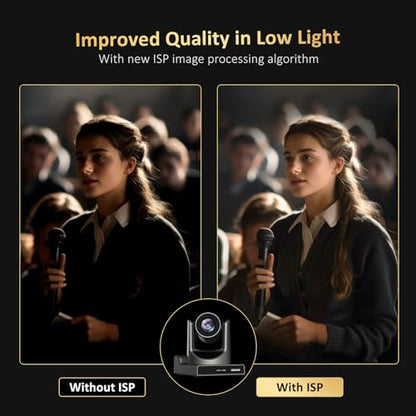 NexiGo PTZ Camera 20X Optical Zoom with PoE HDMI/3G-SDI/USB/LAN IP Streaming Outputs, Auto AI Tracking for Video Conferencing Live Streaming Meeting Church Services Worship Skype Zoom Teams OBS - color: Black