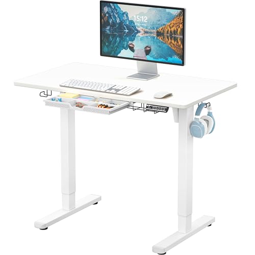 SHW 40-Inch Electric Height Adjustable Standing Desk w/Drawer, White - color: White, size: 40-Inch