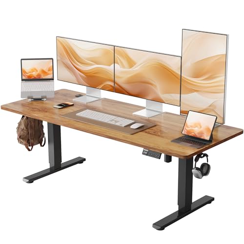 YIHAYO Low Height Adjustable Desk, Lifts 18.1-28.3 Inches, Electric Standing Desk for Short People, 60 x 24 Inches Computer Table with Splice Board for Home Office, Rustic Brown - color: Black Frame/Rustic Brown Top, size: 60*24 Inch